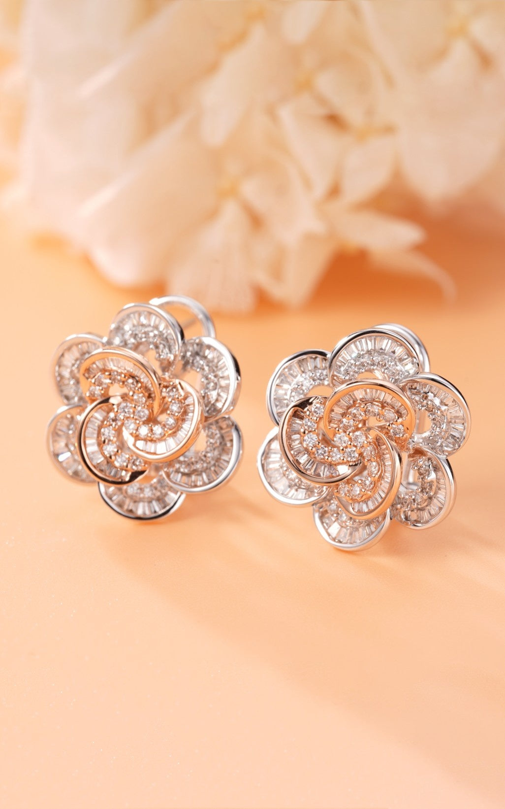 Dazzling Two-Tone T-Flower Earrings with Diamonds | Premium Jewelry - Jeweler.Jewelry