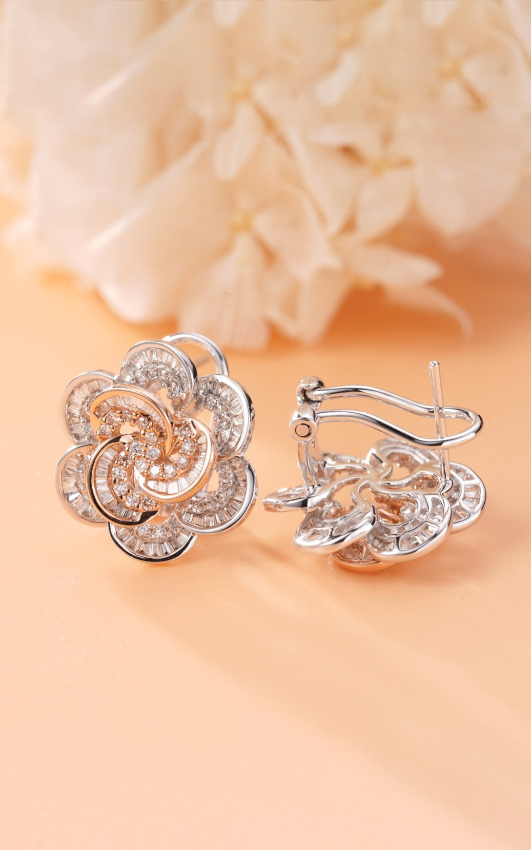 Dazzling Two-Tone T-Flower Earrings with Diamonds | Premium Jewelry - Jeweler.Jewelry