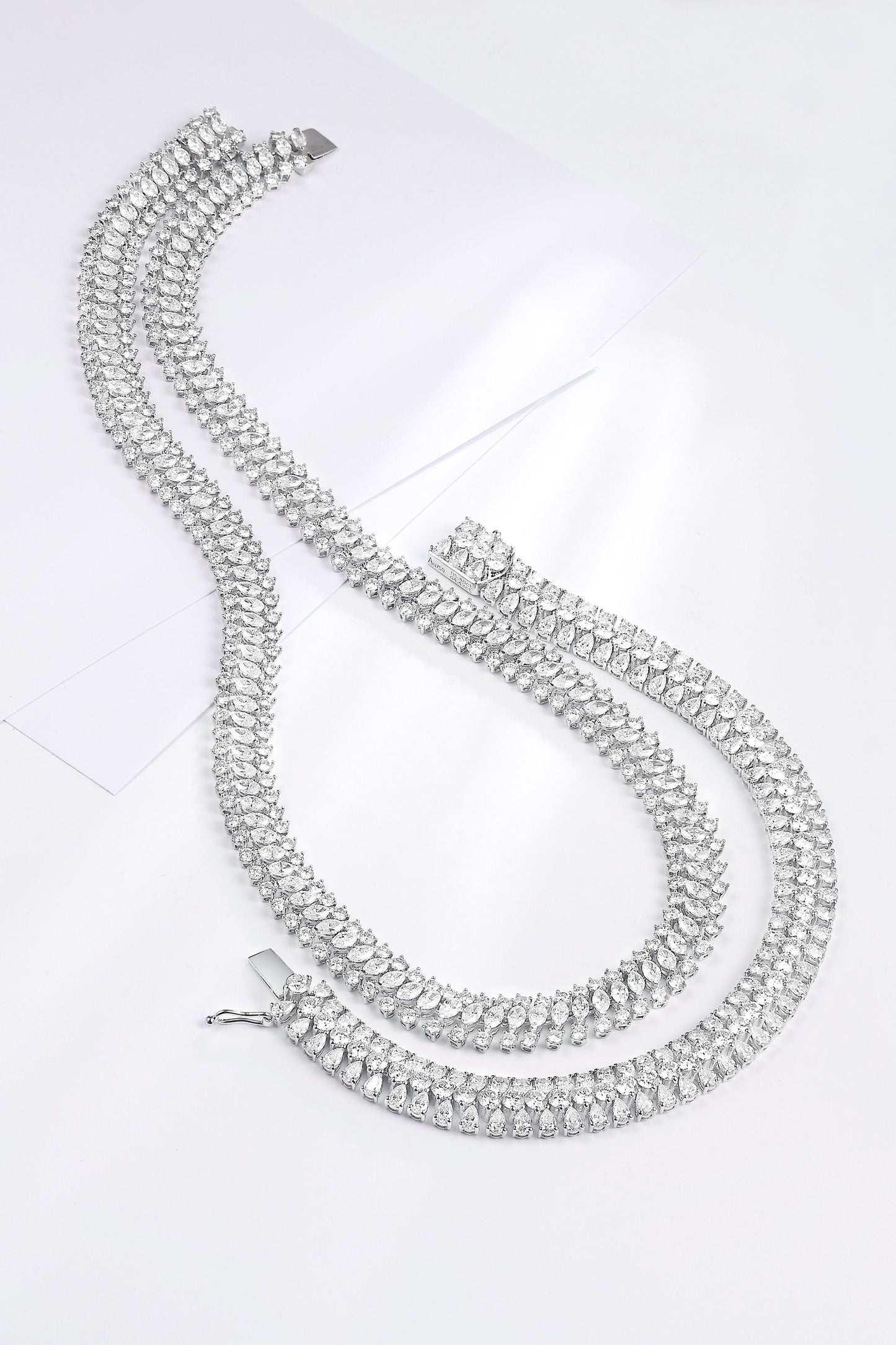 Dazzling Water Drop Three-Row Bracelet | Premium Jewelry Collection - White Diamond Bracelet