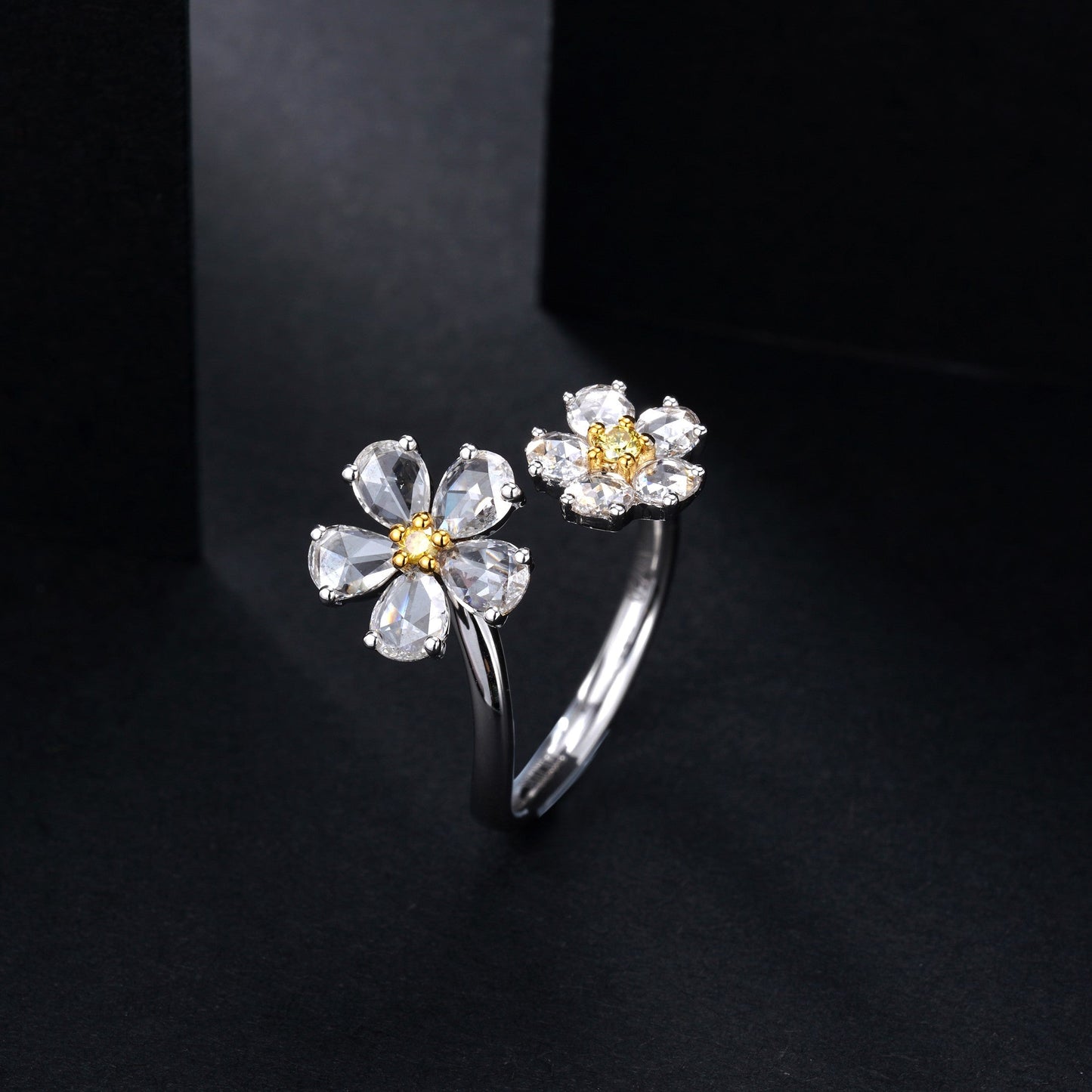 Dazzling Yellow Diamond Double Rose Ring - Premium Jewelry - Yellow Diamond Ring