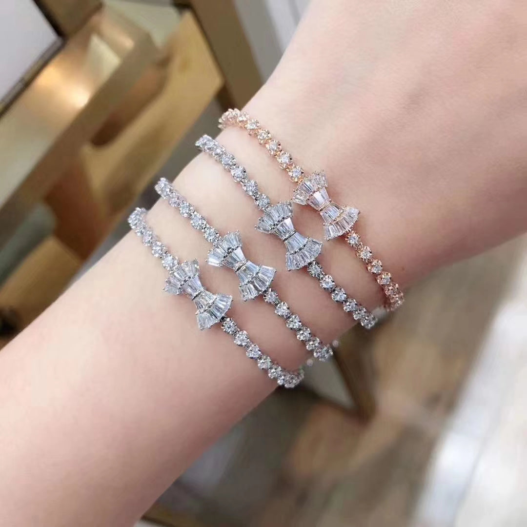 Delicate Bowknot Bracelet with Sparkling Stones - Premium Jewelry - White Diamond Bracelet