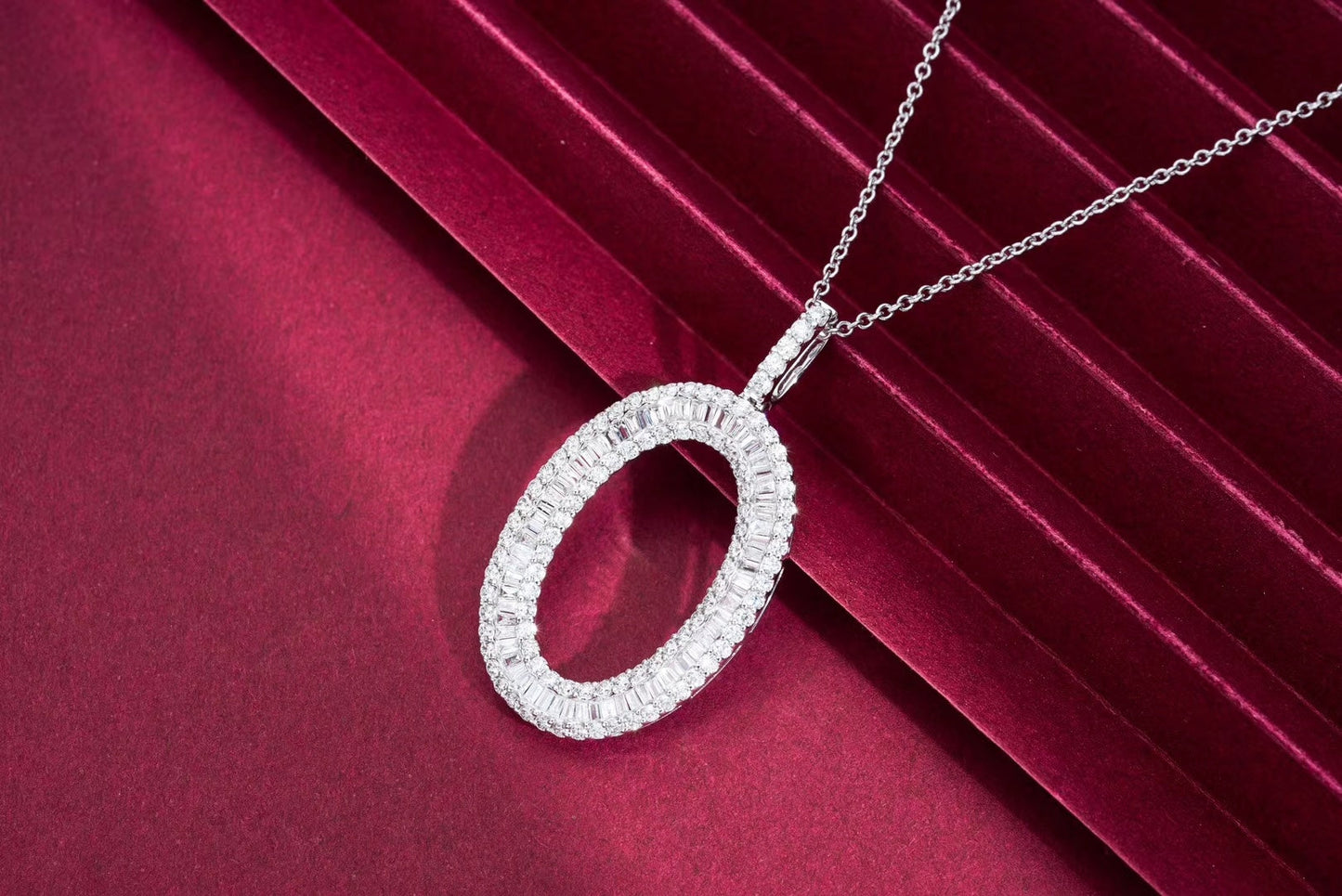 Diamond-Accented Ellipse Pendant Necklace - Premium Jewelry - White Diamond Pendant