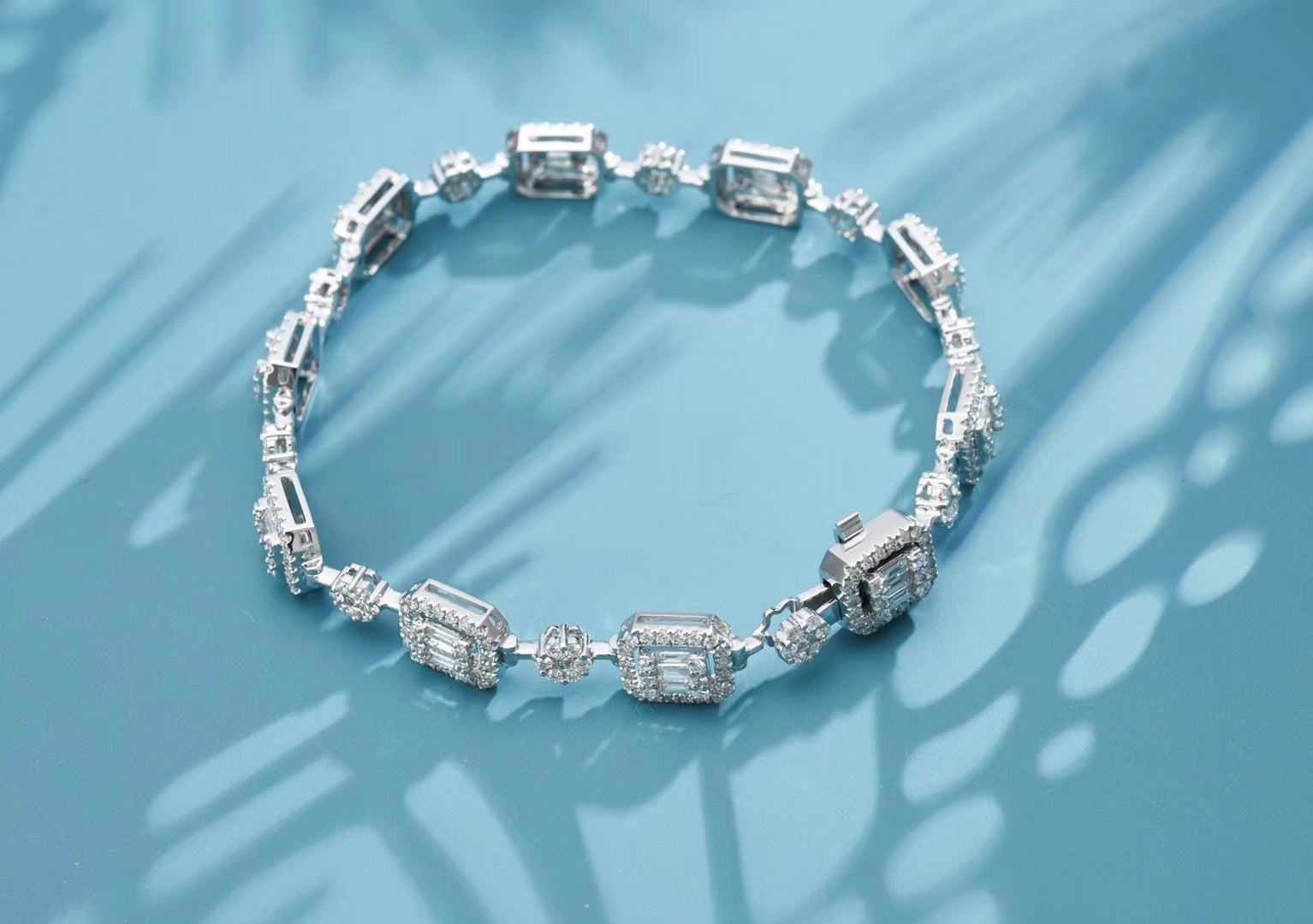 Diamond and Auxiliary Stone Three-Step Ladder Bracelet - Premium Jewelry - White Diamond Bracelet