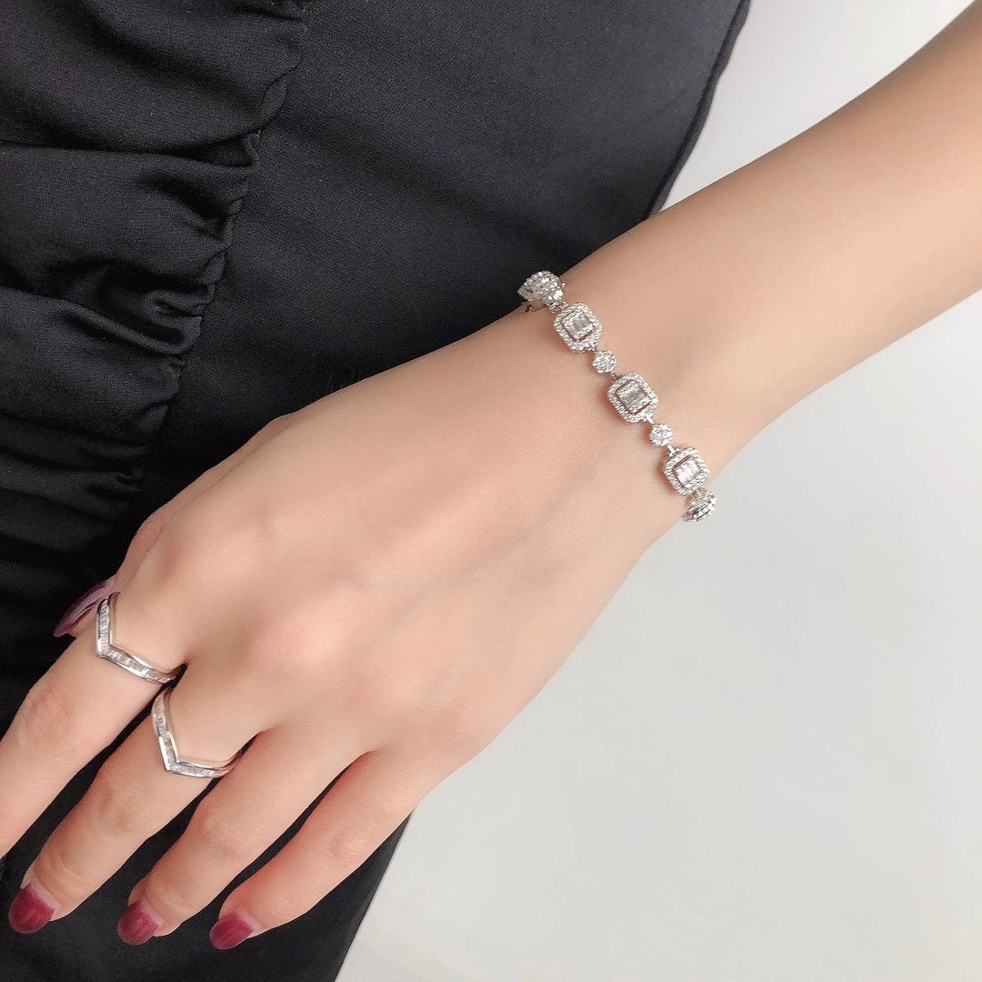 Diamond and Auxiliary Stone Three-Step Ladder Bracelet - Premium Jewelry - White Diamond Bracelet