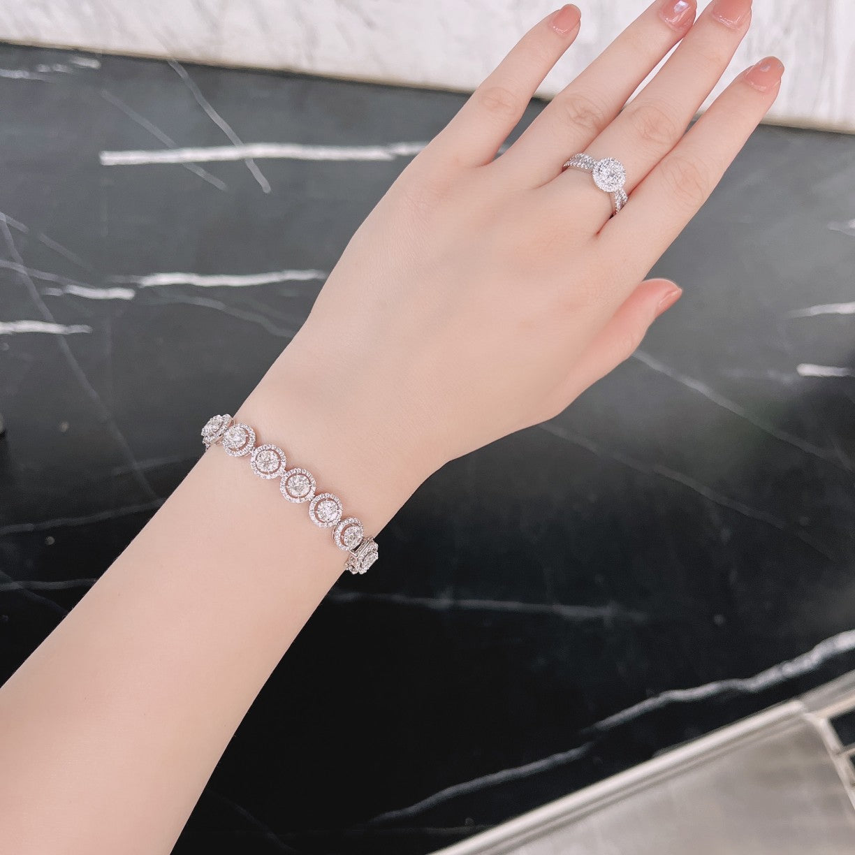 Diamond and Coin-Shaped Jewelry: Enchanting Bracelet with Sparkling Stones - White Diamond Bracelet