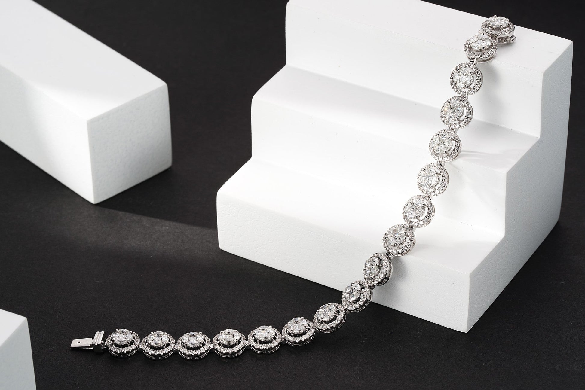 Diamond and Coin-Shaped Jewelry: Enchanting Bracelet with Sparkling Stones - White Diamond Bracelet