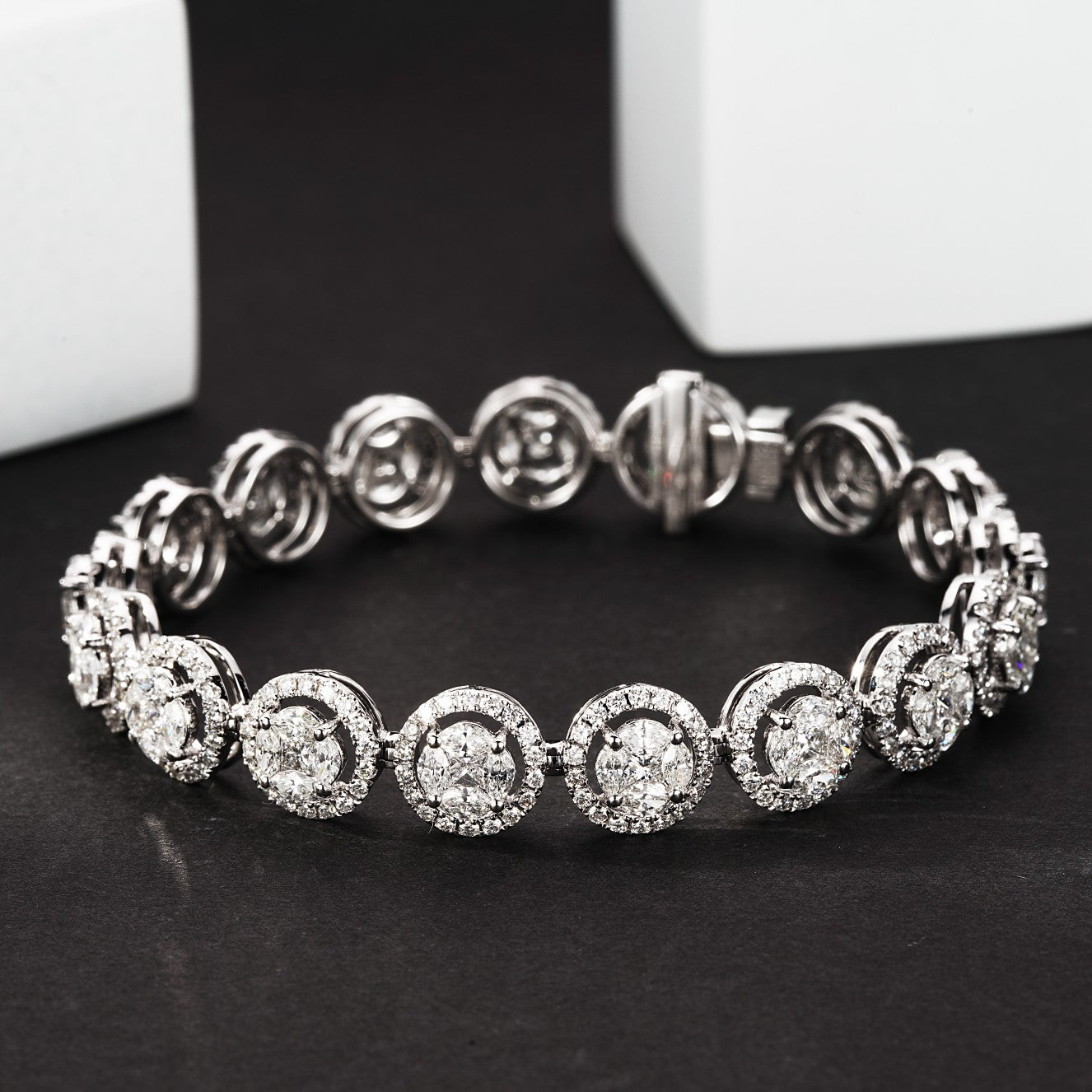 Diamond and Coin-Shaped Jewelry: Enchanting Bracelet with Sparkling Stones - White Diamond Bracelet