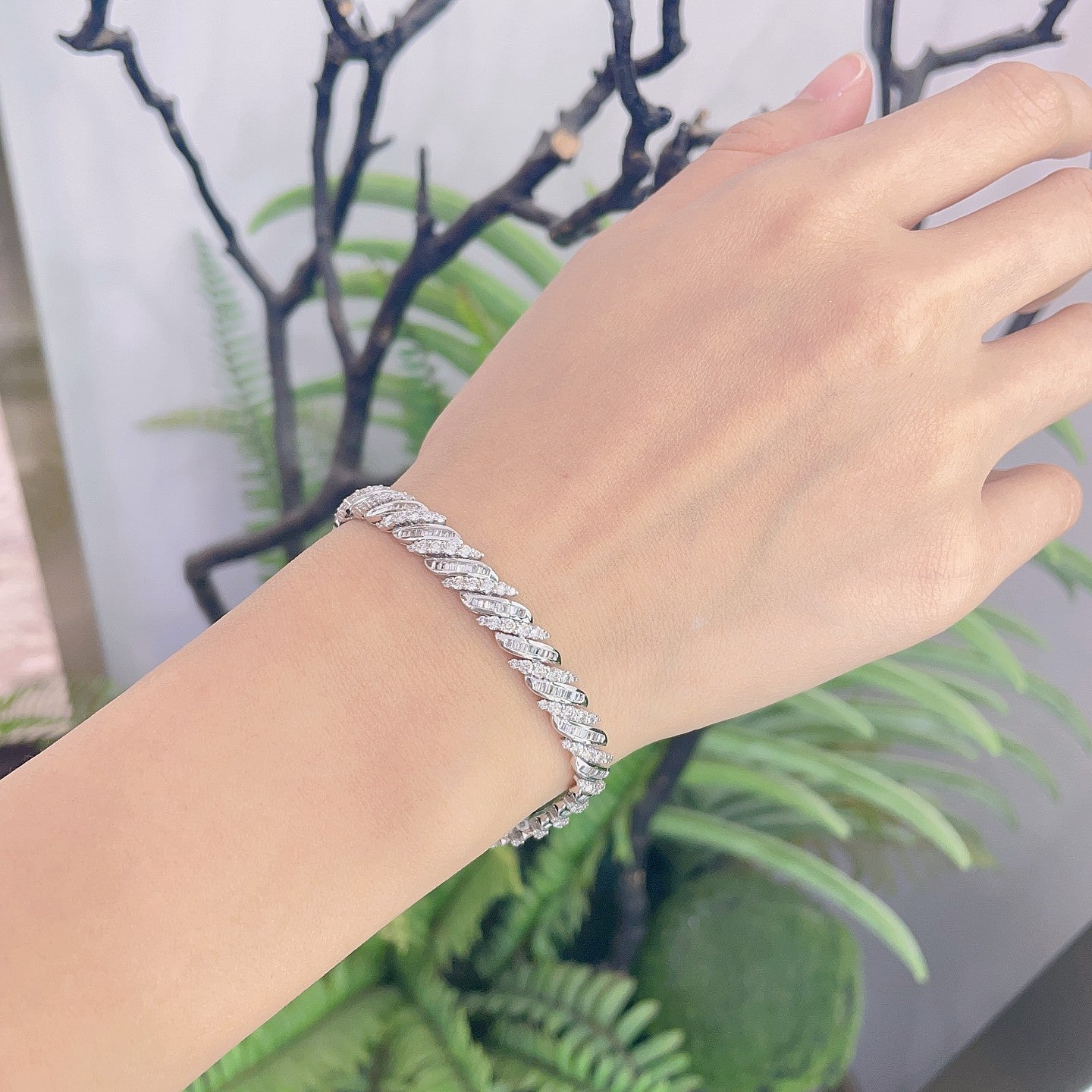 Diamond and Cubic Zirconia Parallel Baguette Bracelet - Premium Jewelry Collection - White Diamond Bracelet