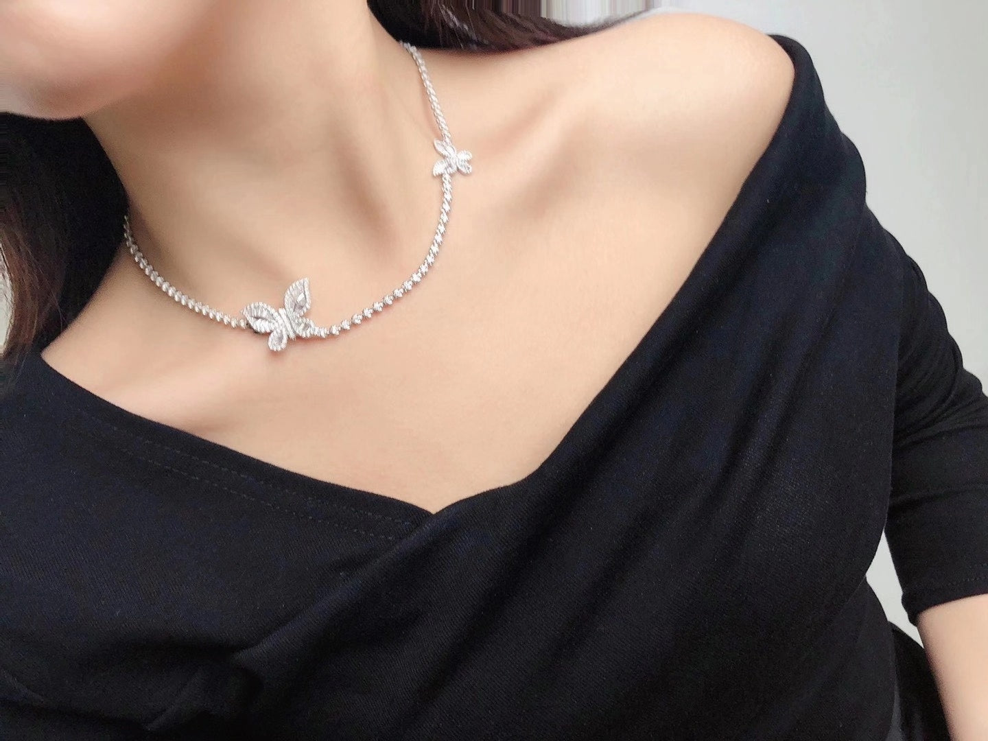 Diamond and Gemstone Butterfly Pendant Set - Exclusive Jewelry - White Diamond Necklace