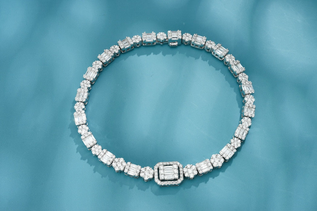 Diamond and Gemstone Triple-Strand Bracelet - Exquisite Jewelry - White Diamond Bracelet