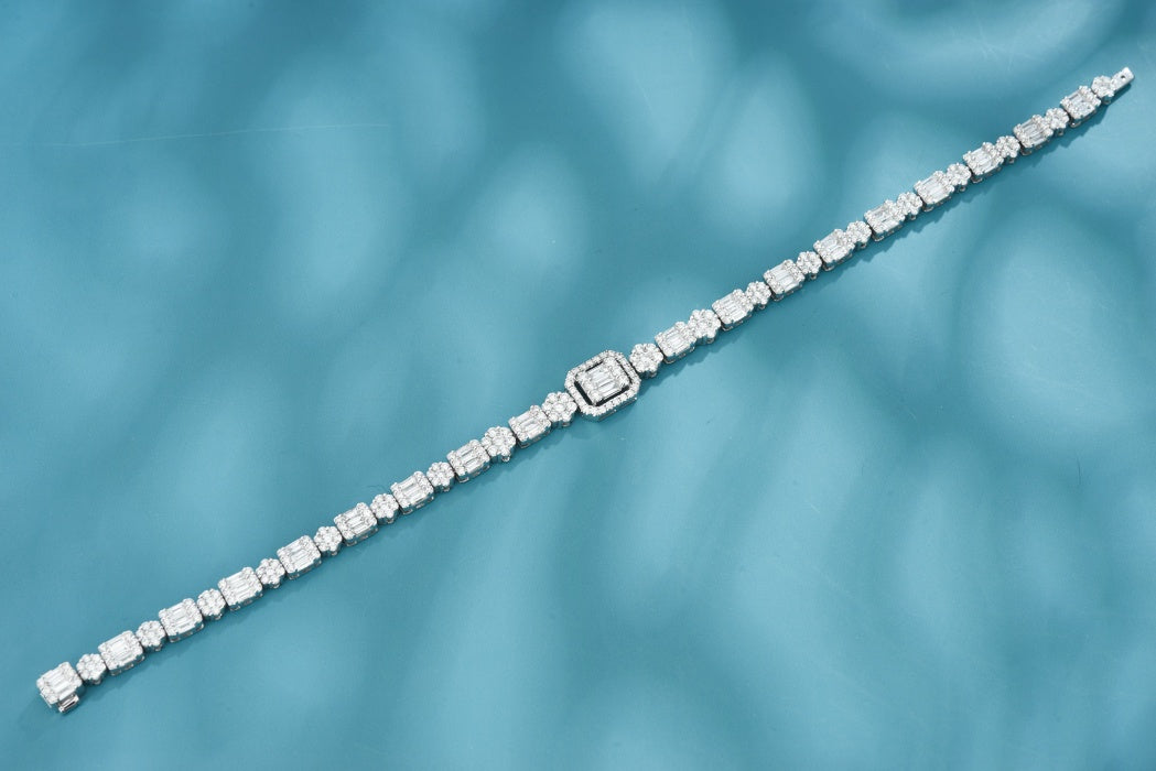 Diamond and Gemstone Triple-Strand Bracelet - Exquisite Jewelry - White Diamond Bracelet