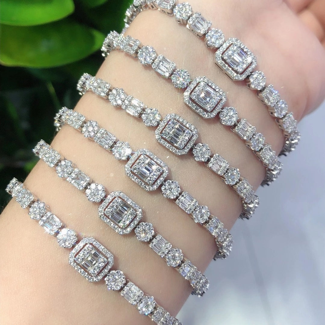 Diamond and Gemstone Triple-Strand Bracelet - Exquisite Jewelry - White Diamond Bracelet