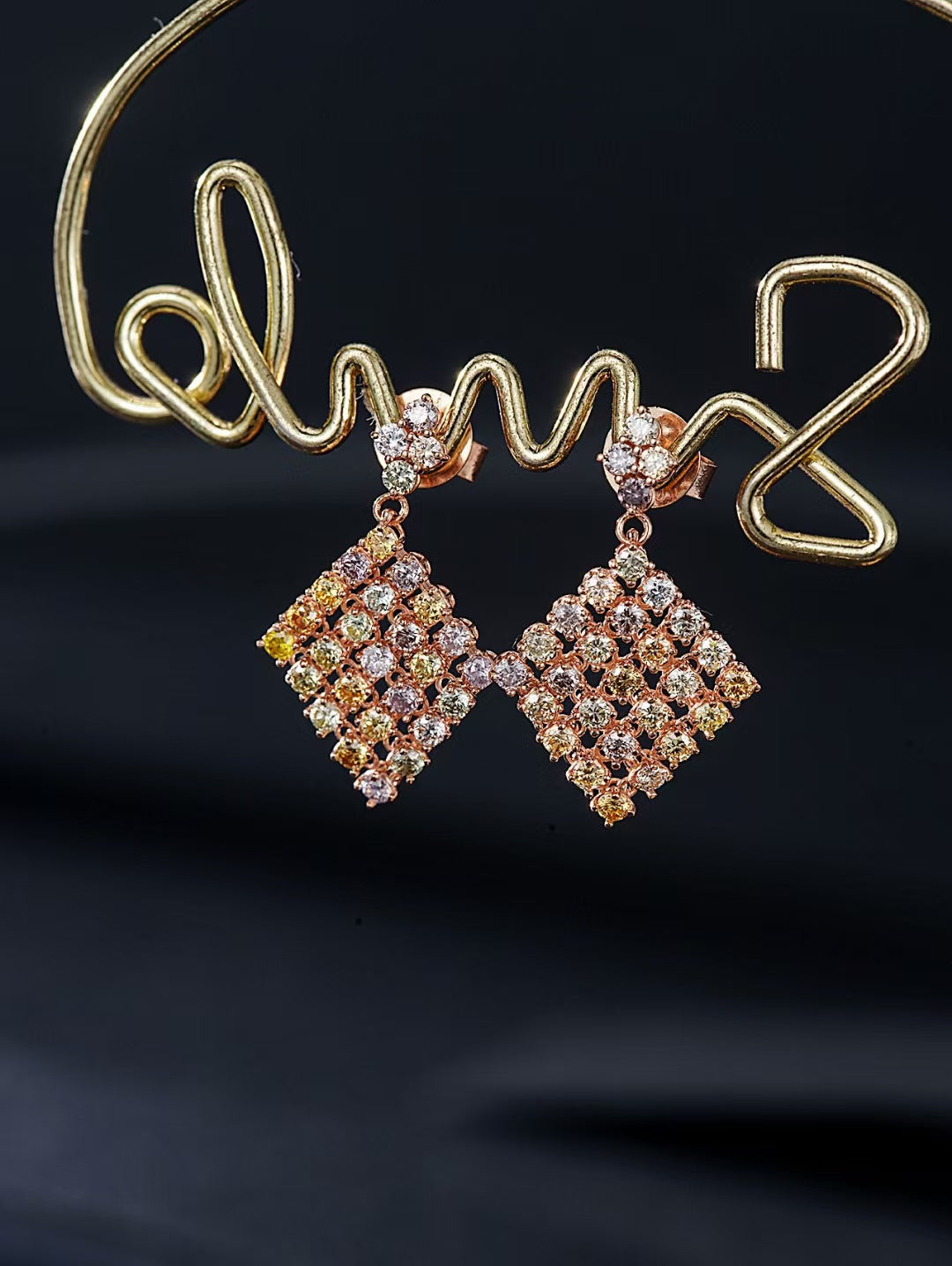 Diamond and Red Gemstone Rhombus Earrings - Luxury Jewelry Collection Jeweler.Jewelry