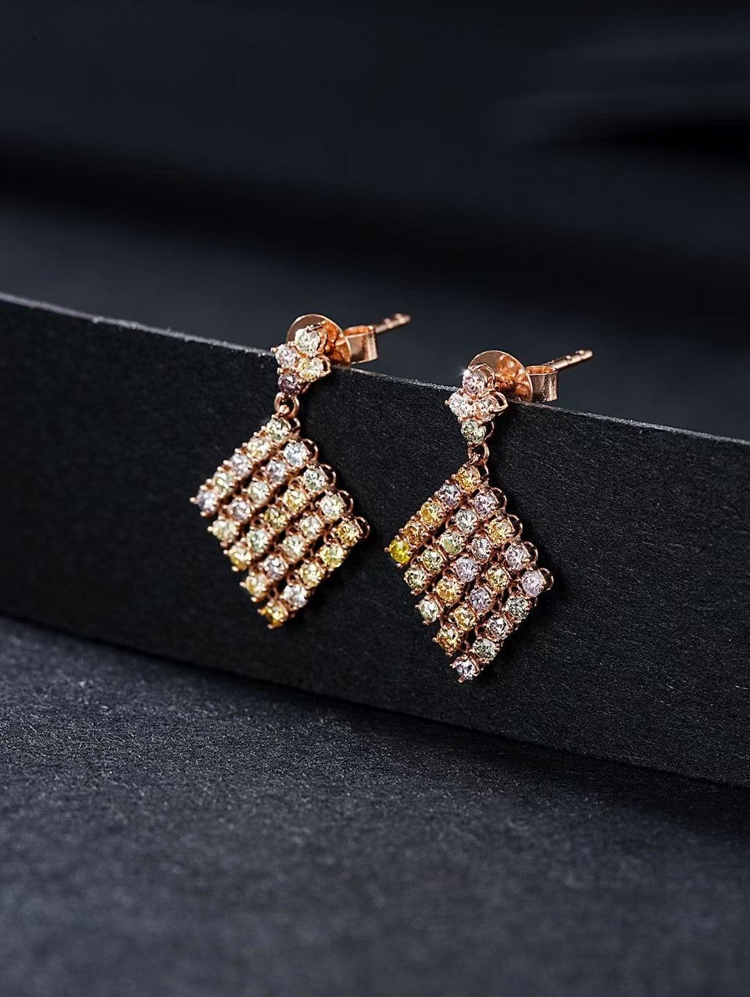 Diamond and Red Gemstone Rhombus Earrings - Luxury Jewelry Collection Jeweler.Jewelry