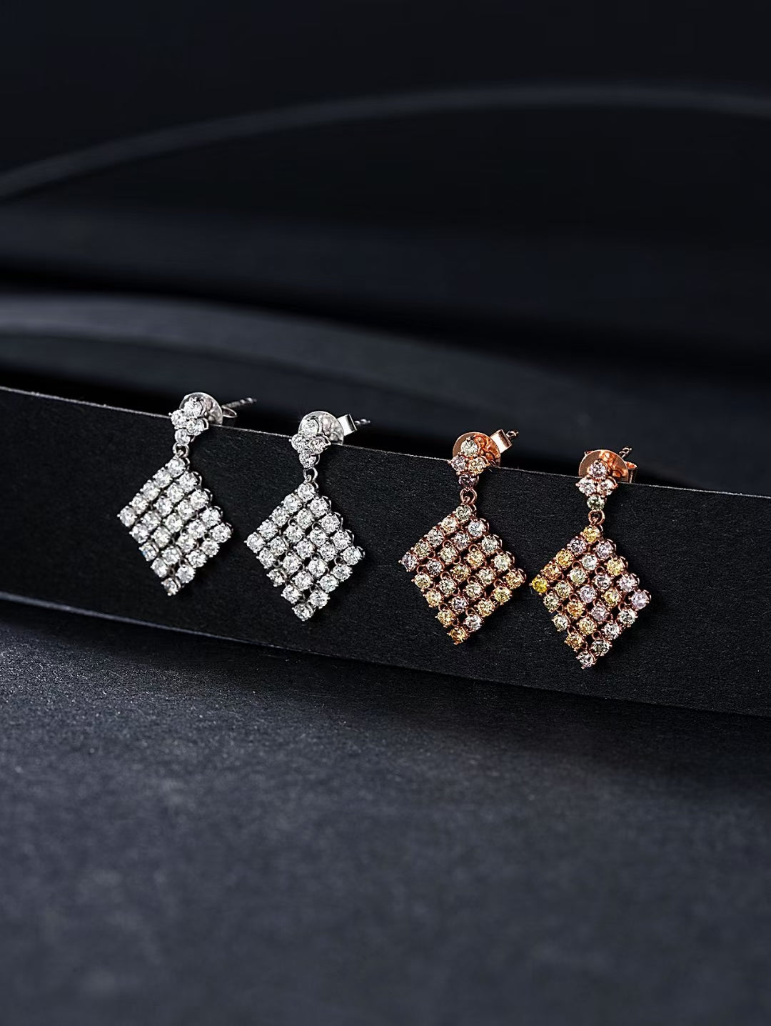 Diamond and Red Gemstone Rhombus Earrings - Luxury Jewelry Collection Jeweler.Jewelry