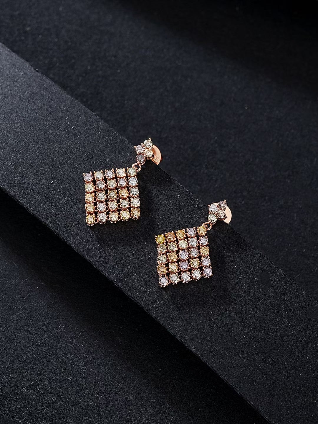 Diamond and Red Gemstone Rhombus Earrings - Luxury Jewelry Collection Jeweler.Jewelry