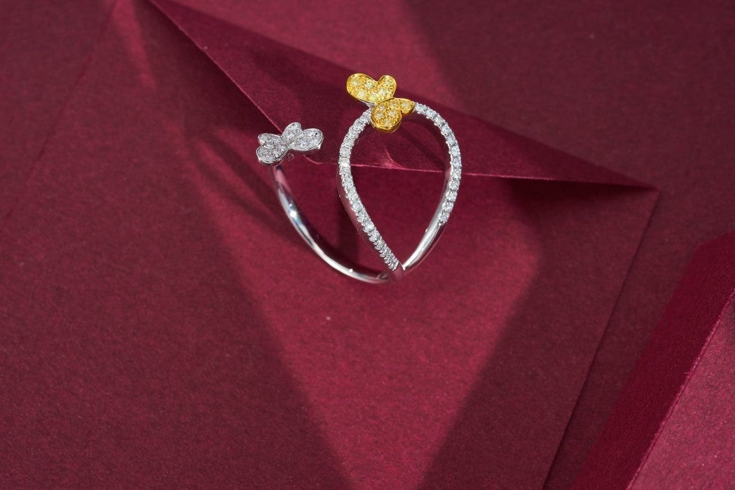 Diamond and White Butterfly Ring - Exquisite Jewelry Piece - Yellow Diamond Ring