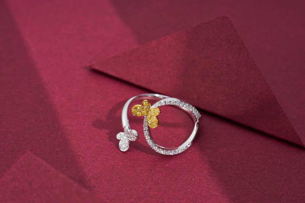 Diamond and White Butterfly Ring - Exquisite Jewelry Piece - Yellow Diamond Ring