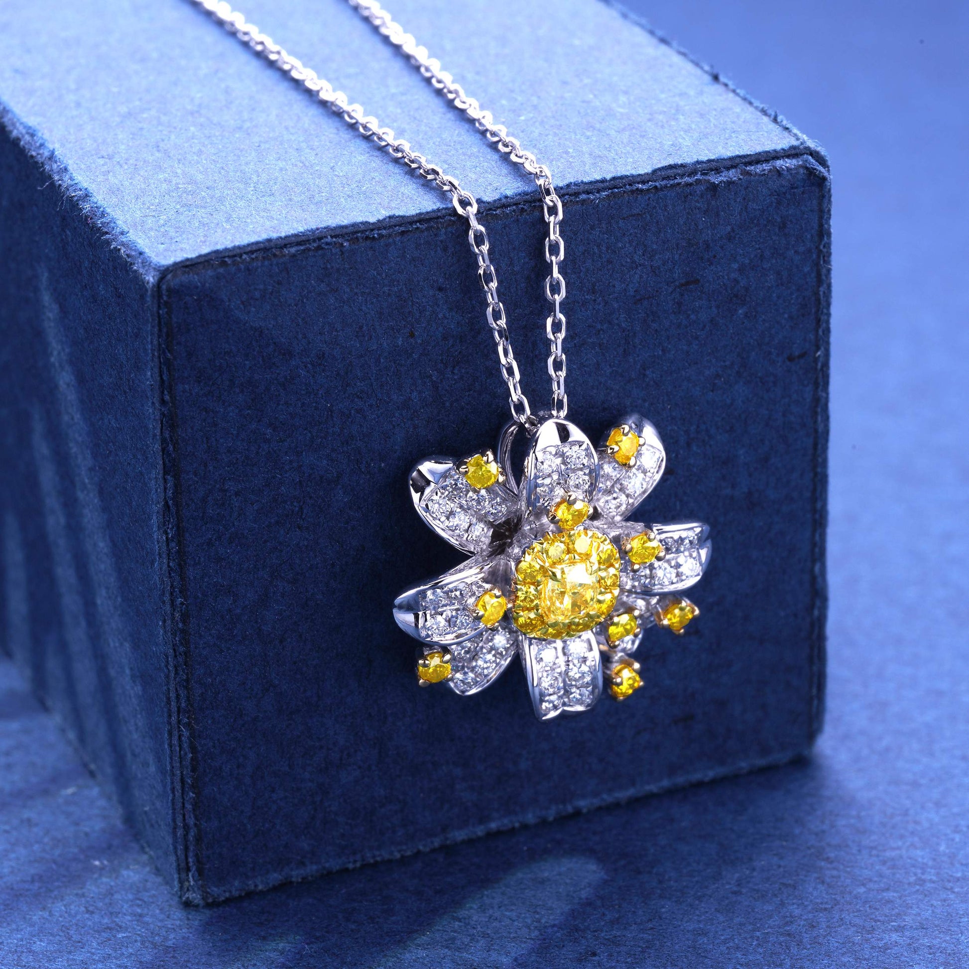 Diamond Bloom Pendant - Luxurious Jewelry Piece - Yellow Diamond Pendant