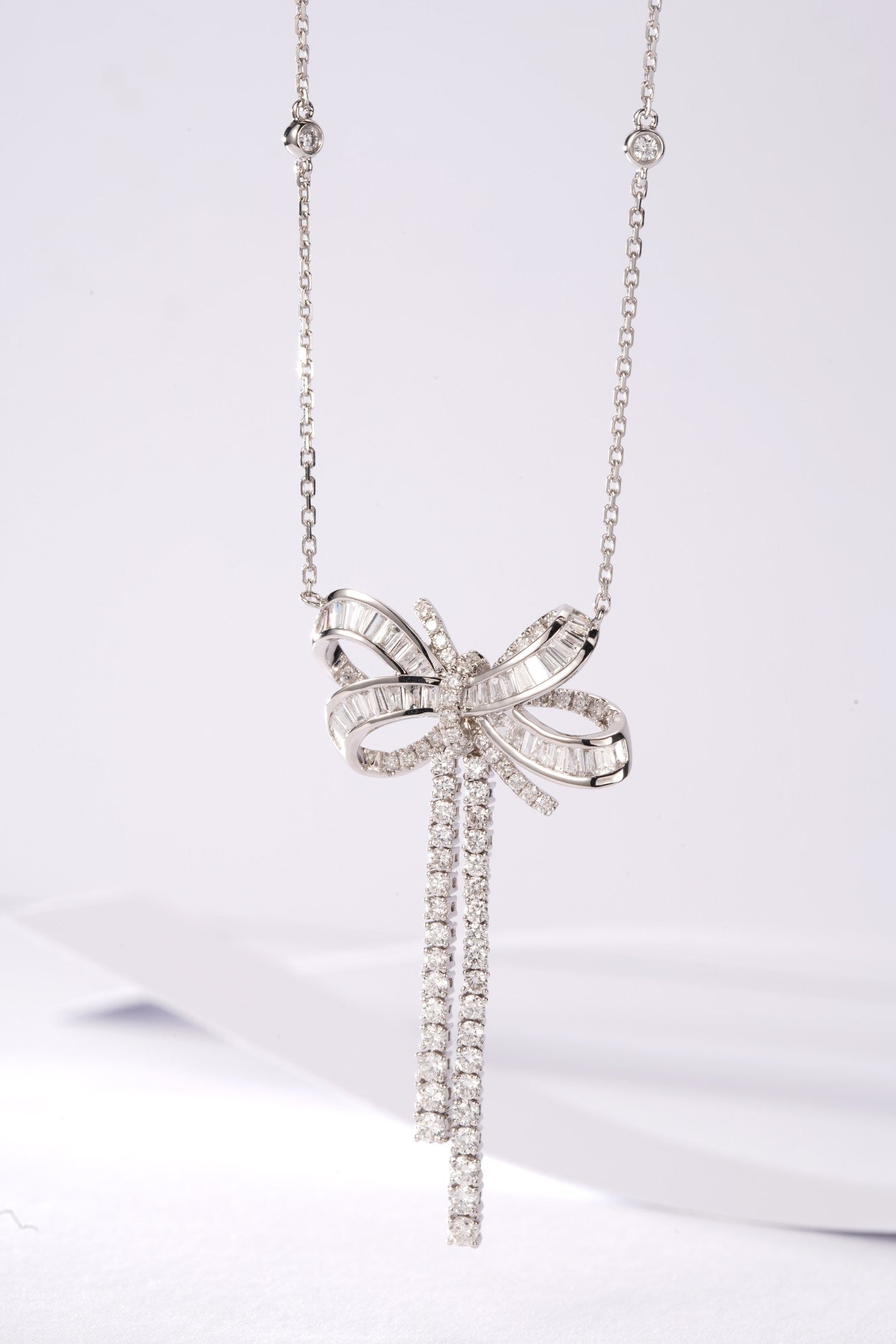 Diamond Bowknot Pendant - Enchanting Jewelry Piece - White Diamond Pendant