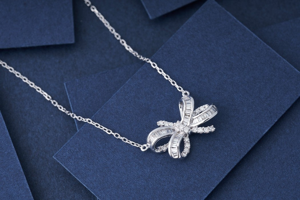 Diamond Bowknot Pendant - Exclusive Jewelry Piece - White Diamond Pendant