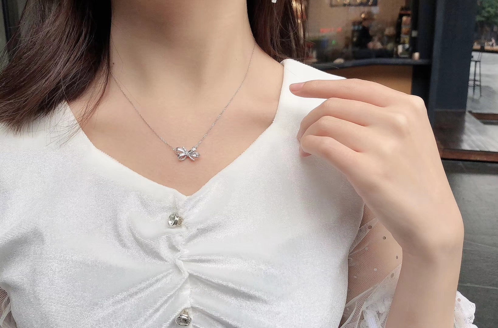 Diamond Bowknot Pendant - Exclusive Jewelry Piece - White Diamond Pendant