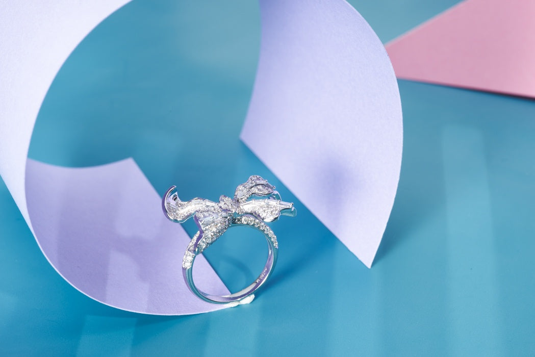 Diamond Bowknot Ring - Elegant Jewelry Piece - White Diamond Ring