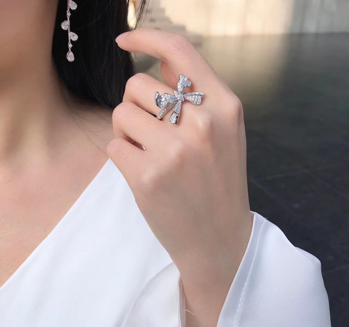 Diamond Bowknot Ring - Elegant Jewelry Piece - White Diamond Ring