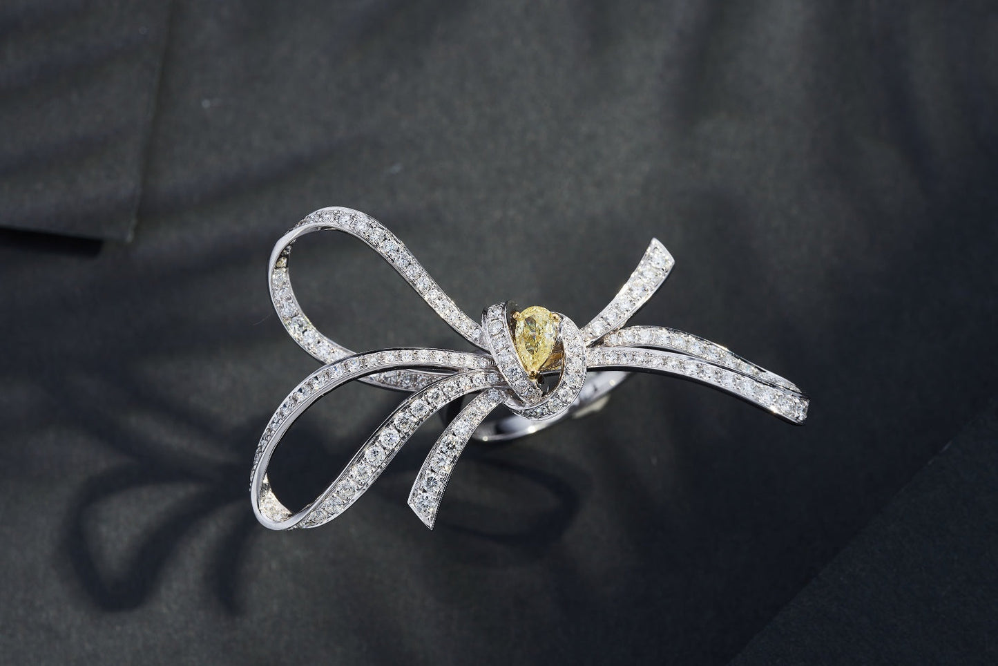 Diamond Bowknot Ring - Elegant Jewelry Piece - Yellow Diamond Ring