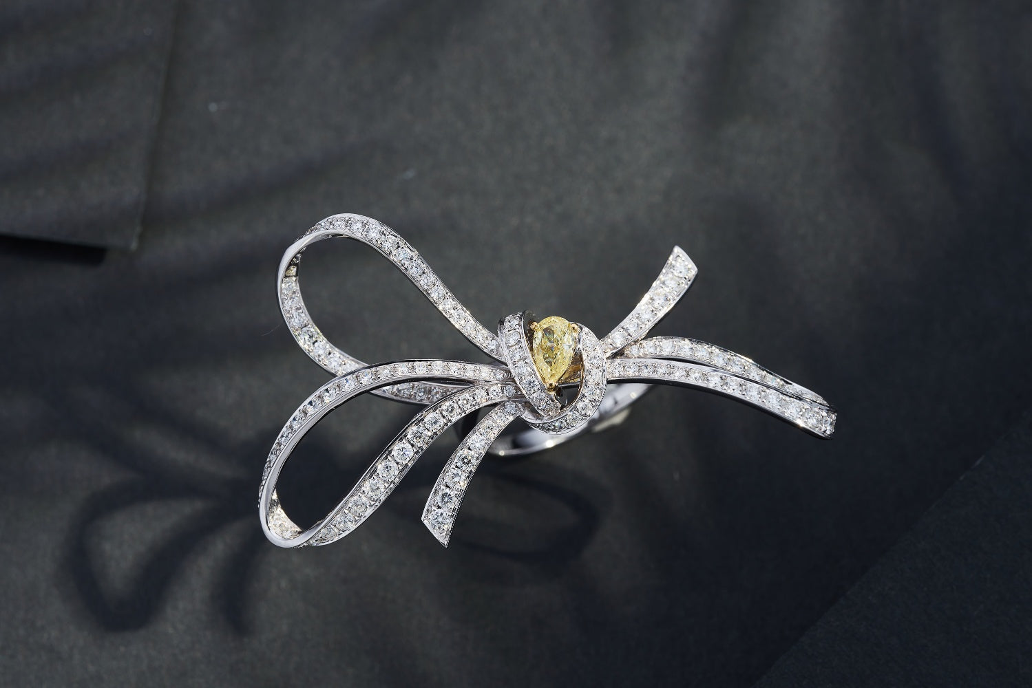 Diamond Bowknot Ring - Elegant Jewelry Piece - Yellow Diamond Ring