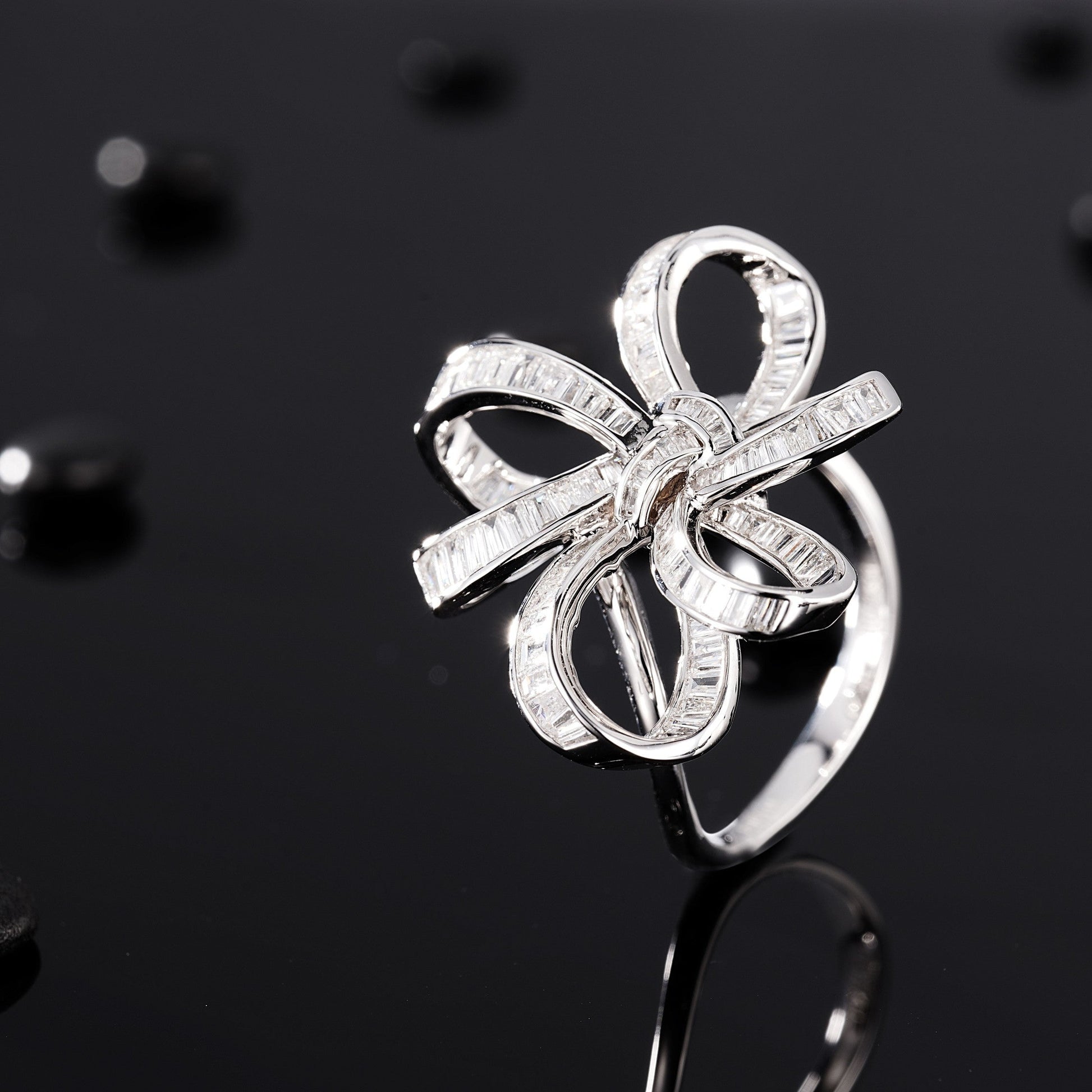 Diamond Bowknot Ring - Unique and Elegant Jewelry Piece - White Diamond Ring