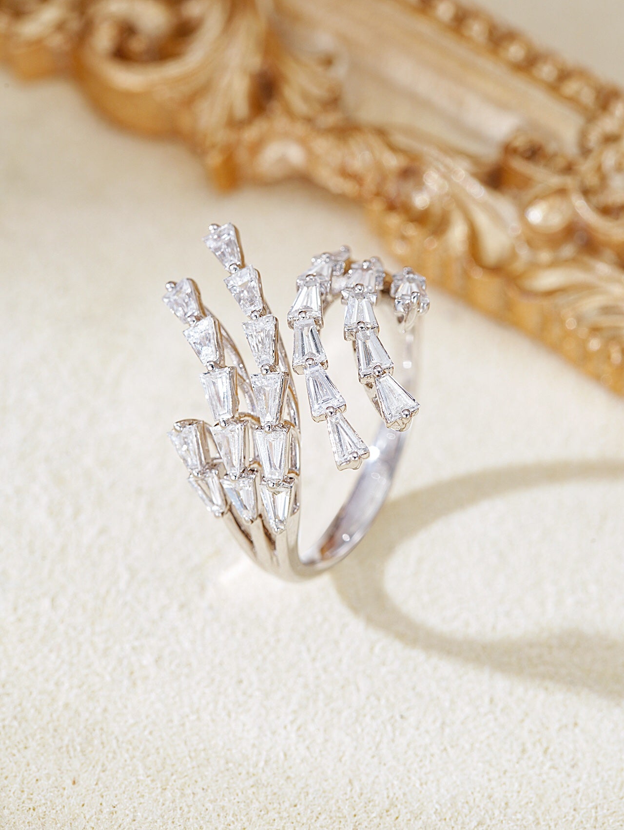 Diamond Branch-shaped Step Cut Ring - A Unique Jewelry Piece - White Diamond Ring