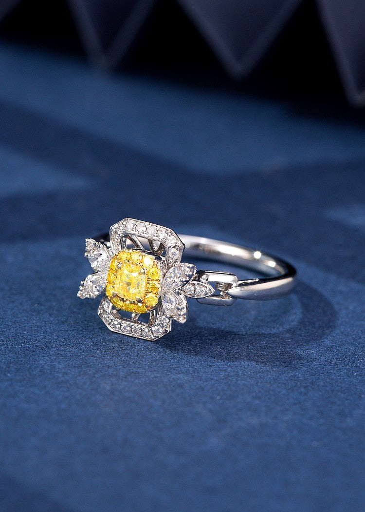 Diamond Butterfly Pillow Ring - Exquisite Jewelry Piece - Yellow Diamond Ring