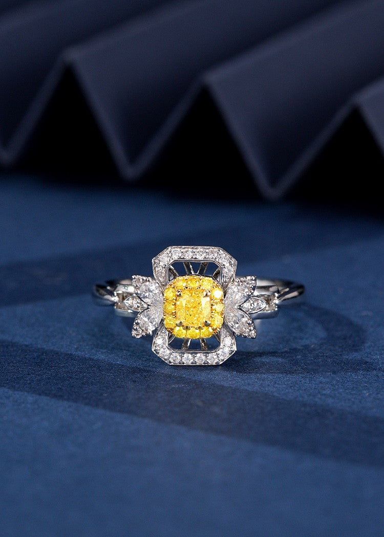 Diamond Butterfly Pillow Ring - Exquisite Jewelry Piece - Yellow Diamond Ring