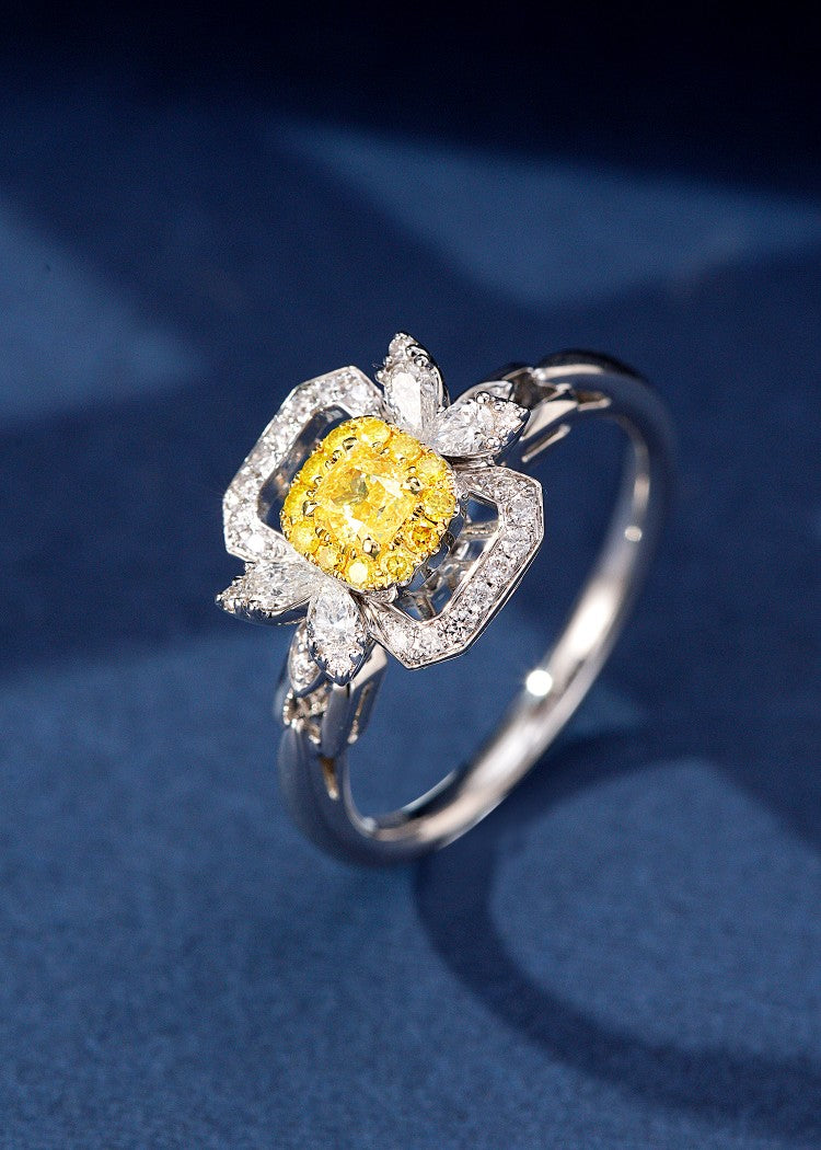 Diamond Butterfly Pillow Ring - Exquisite Jewelry Piece - Yellow Diamond Ring