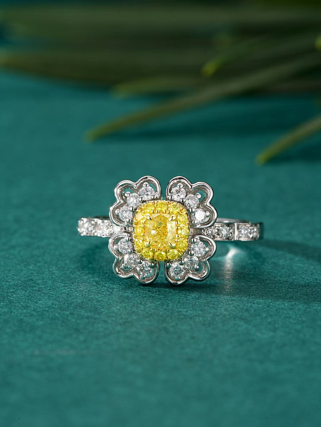 Diamond Cloud Pillow Ring - A Unique Jewelry Piece - Yellow Diamond Ring