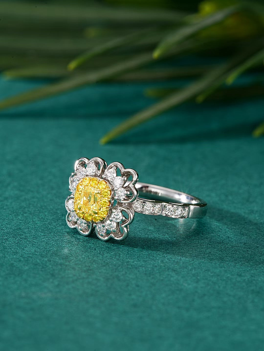 Diamond Cloud Pillow Ring - A Unique Jewelry Piece - Yellow Diamond Ring