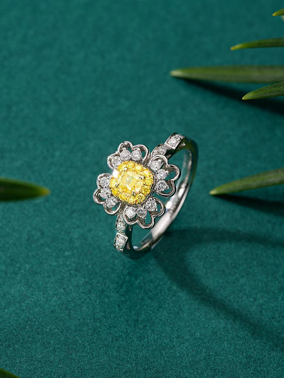 Diamond Cloud Pillow Ring - A Unique Jewelry Piece - Yellow Diamond Ring