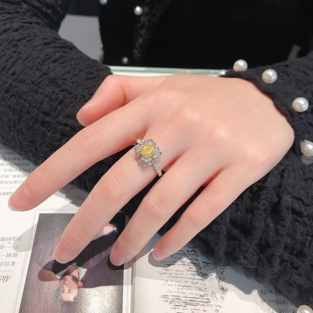 Diamond Cloud Pillow Ring - A Unique Jewelry Piece - Yellow Diamond Ring