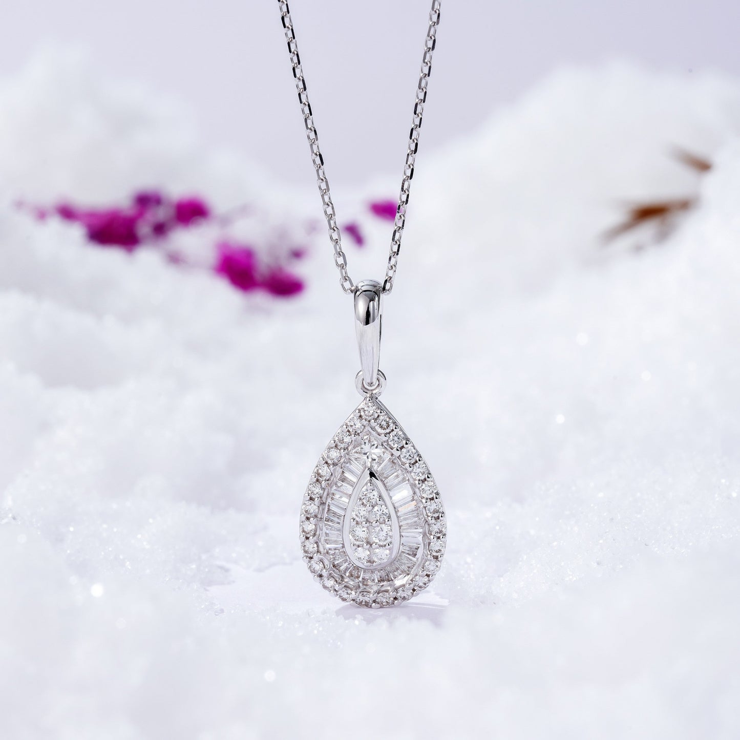 Diamond Cluster Pendant: Enchanting Waterdrop Design Jewelry - White Diamond Pendant