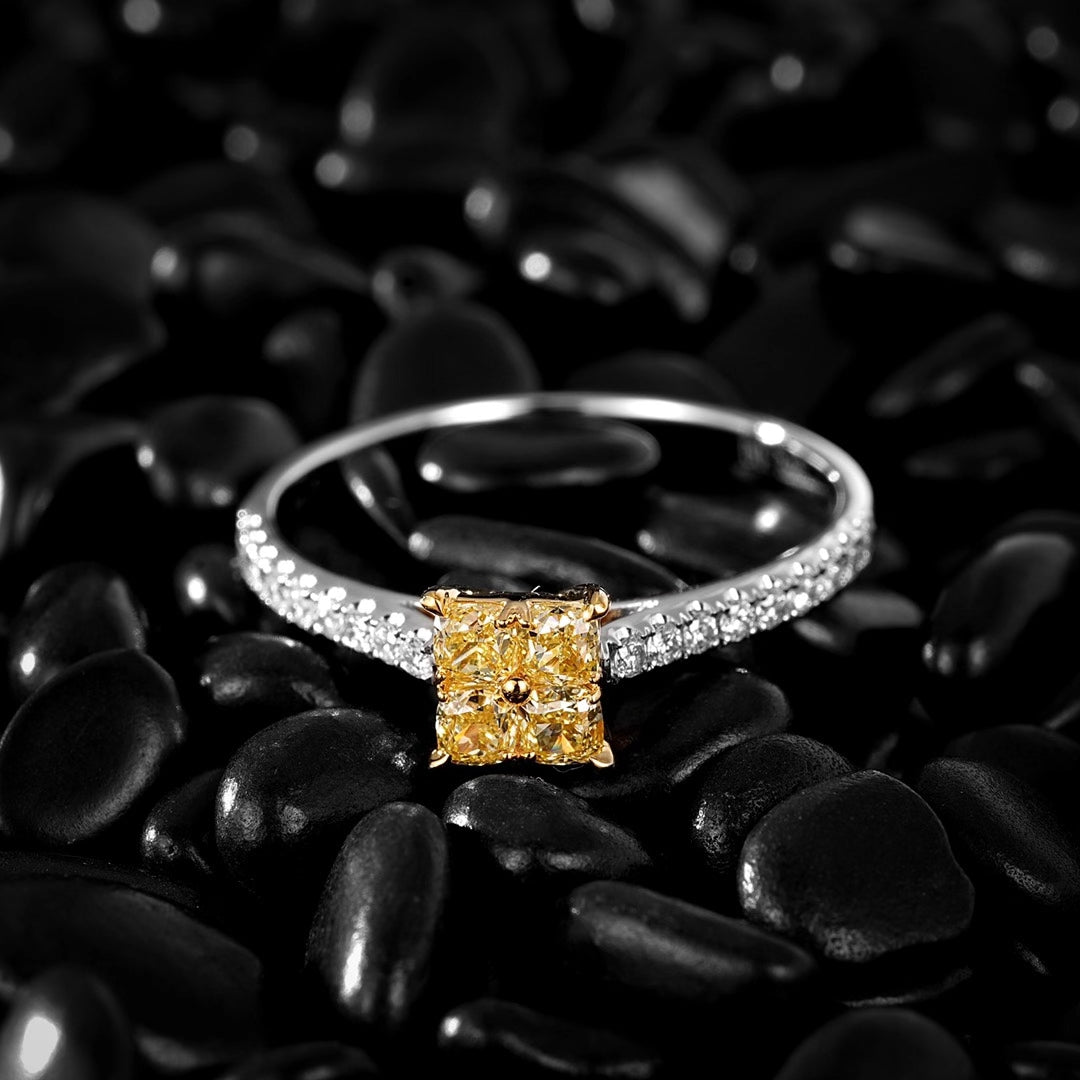 Diamond Cluster Ring in Tianzi Setting - Luxury Jewelry - Yellow Diamond Ring