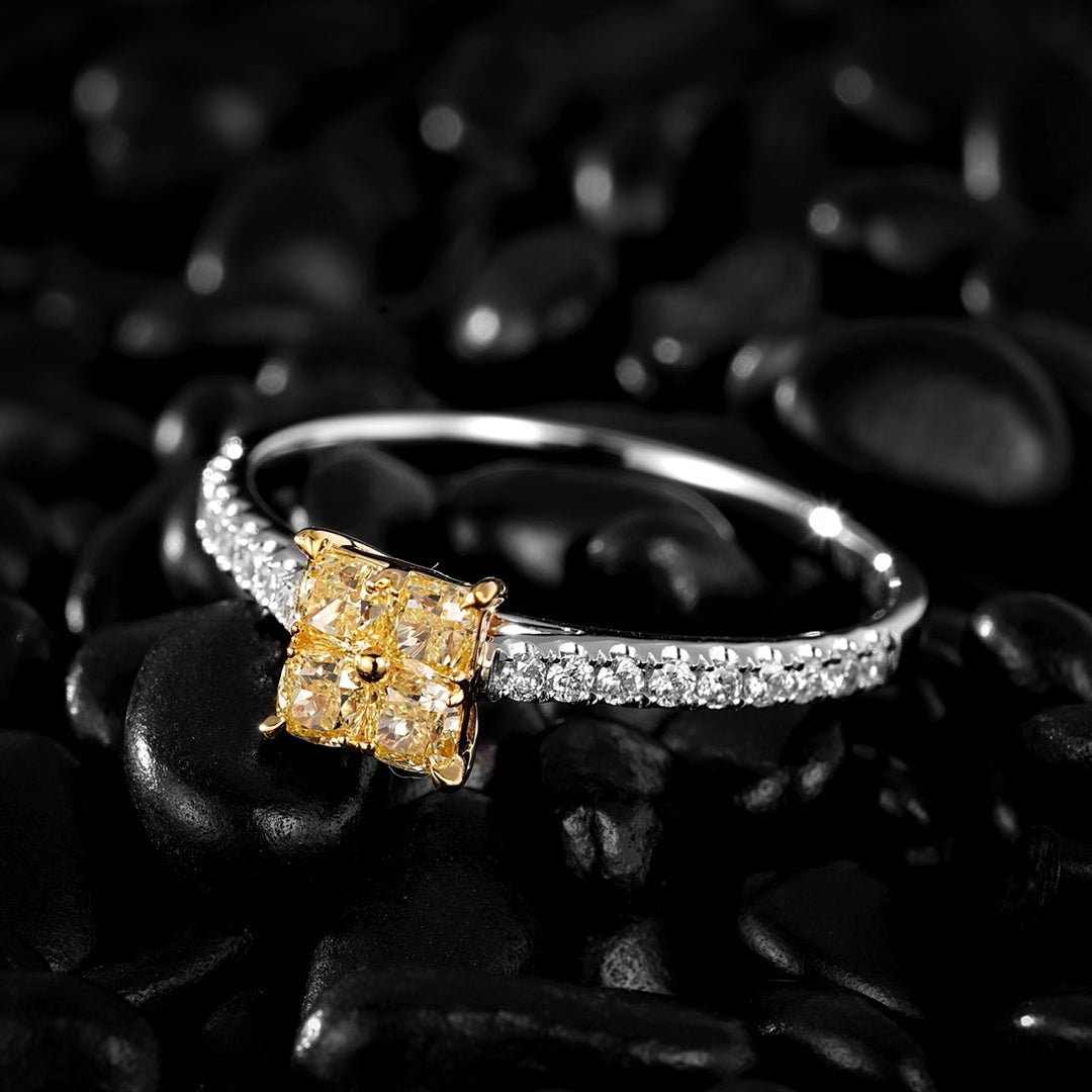 Diamond Cluster Ring in Tianzi Setting - Luxury Jewelry - Yellow Diamond Ring