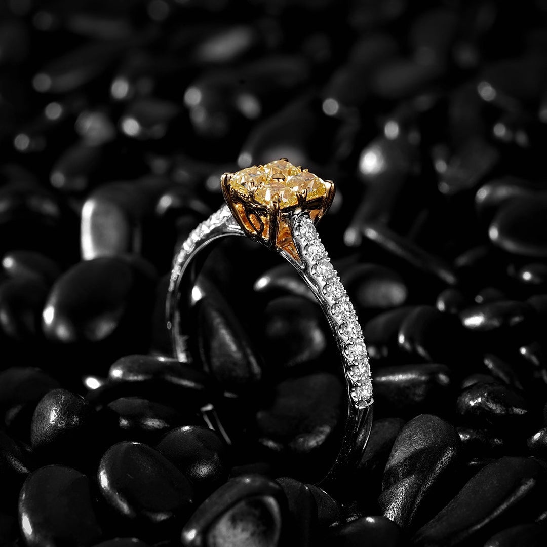 Diamond Cluster Ring in Tianzi Setting - Luxury Jewelry - Yellow Diamond Ring