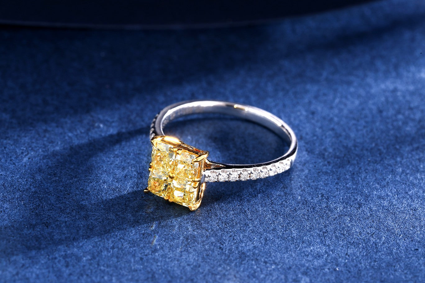 Diamond Cluster Ring with Central Stone - Luxurious Jewelry Collection - Yellow Diamond Ring