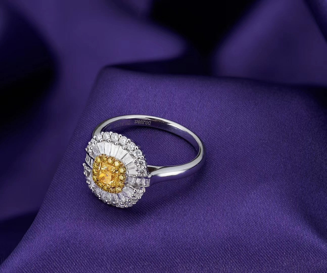 Diamond Cluster Round Ring - Elegant Jewelry Piece - Yellow Diamond Ring