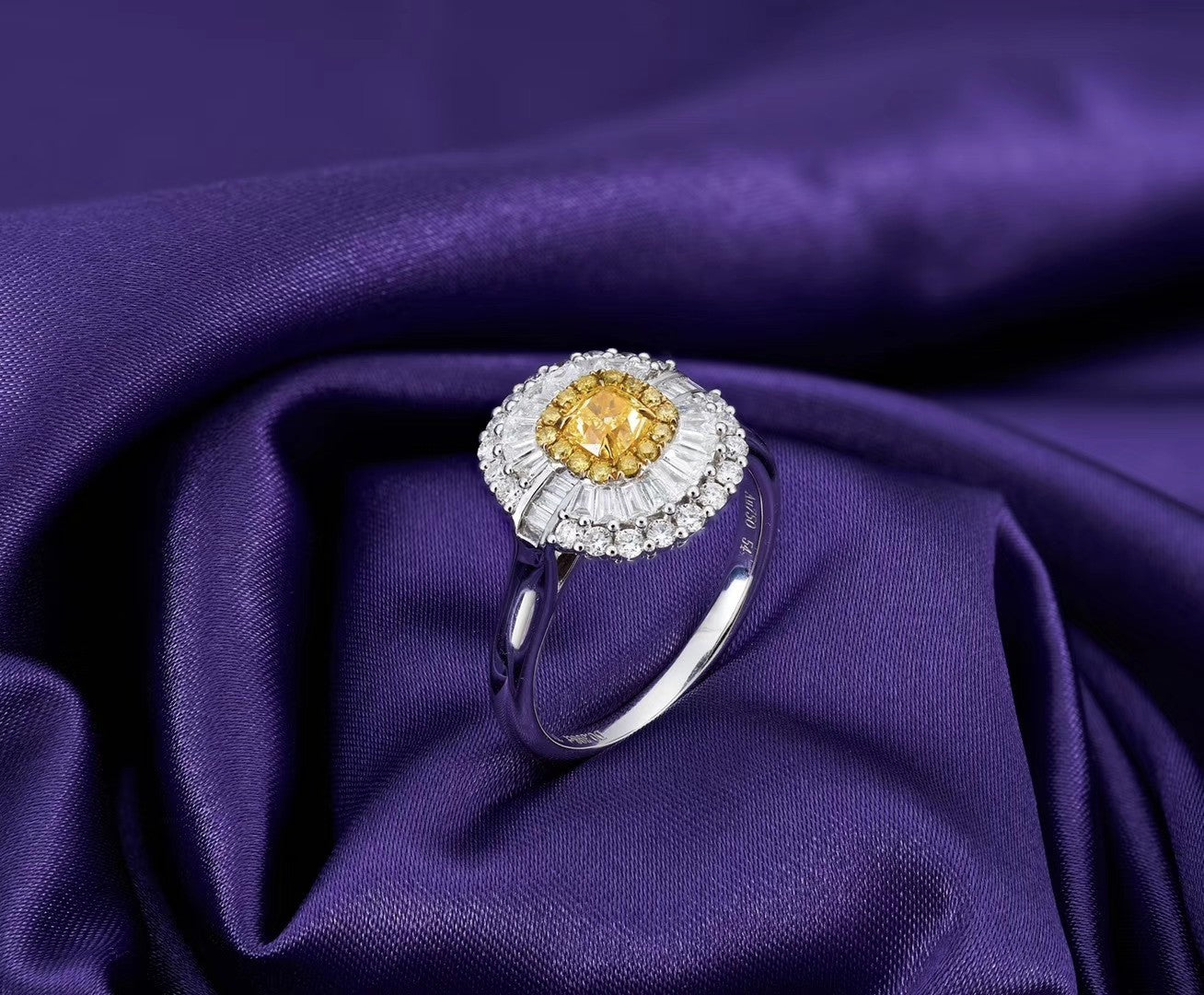 Diamond Cluster Round Ring - Elegant Jewelry Piece - Yellow Diamond Ring