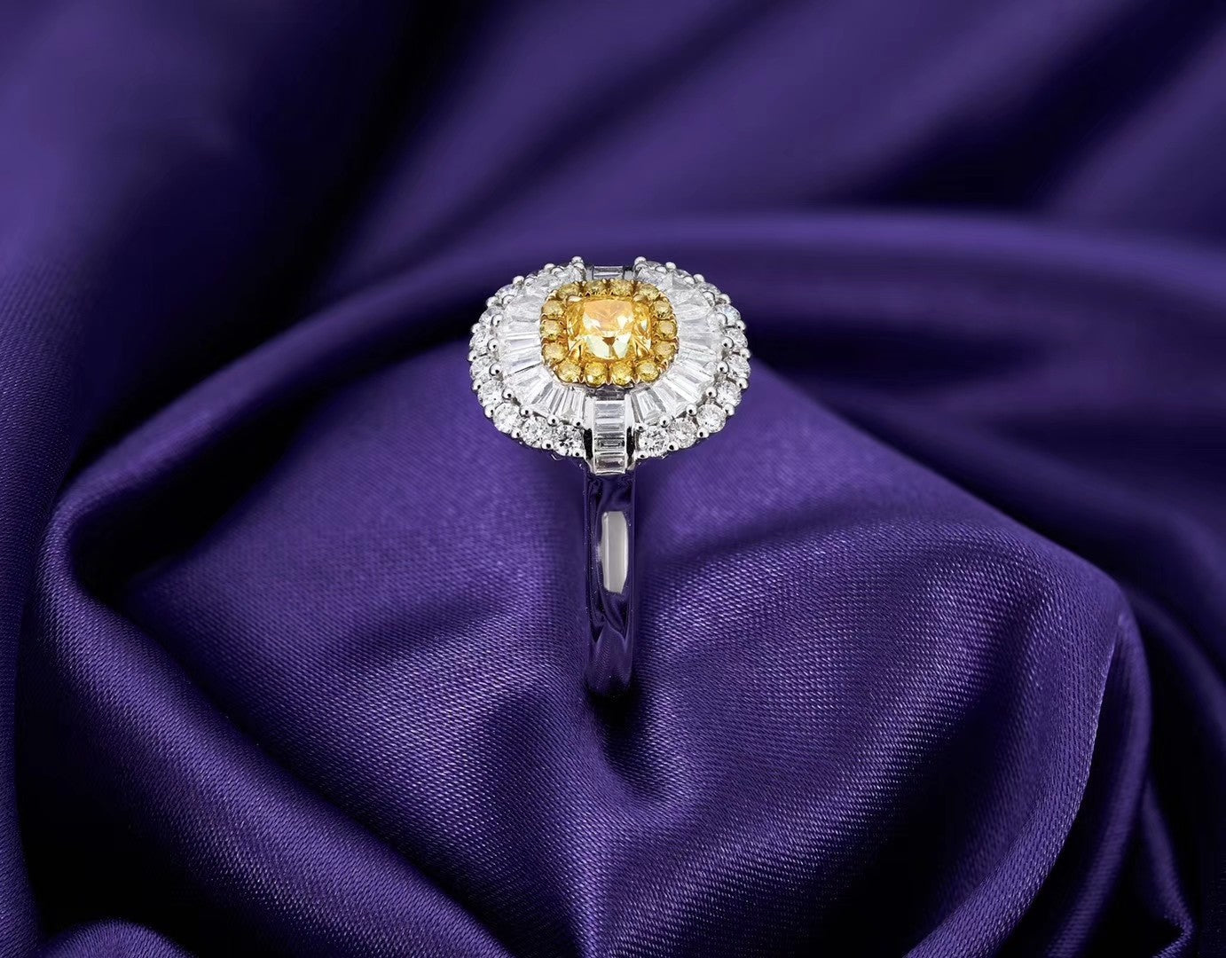 Diamond Cluster Round Ring - Elegant Jewelry Piece - Yellow Diamond Ring