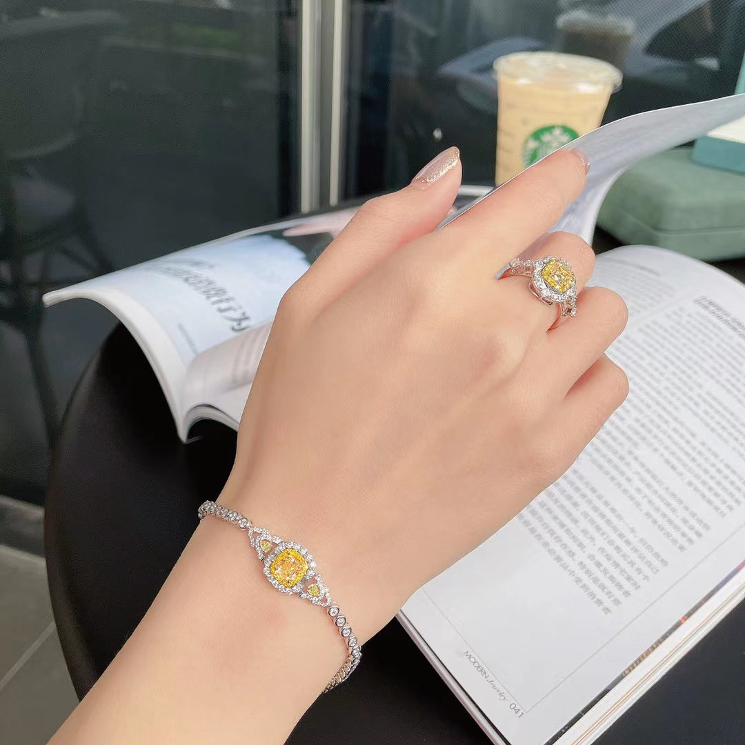 Diamond Cushion Bubble Bracelet - Exquisite Jewelry Piece - Yellow Diamond Bracelet