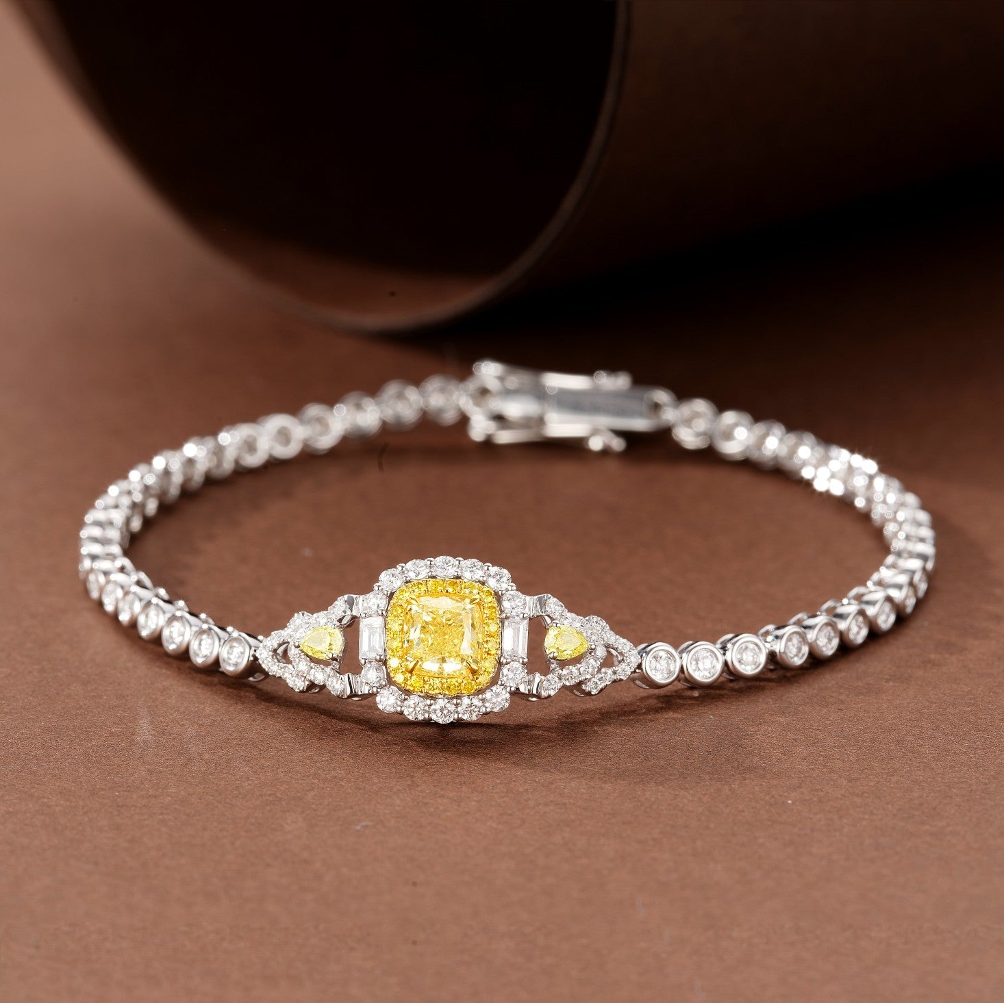 Diamond Cushion Bubble Bracelet - Exquisite Jewelry Piece - Yellow Diamond Bracelet