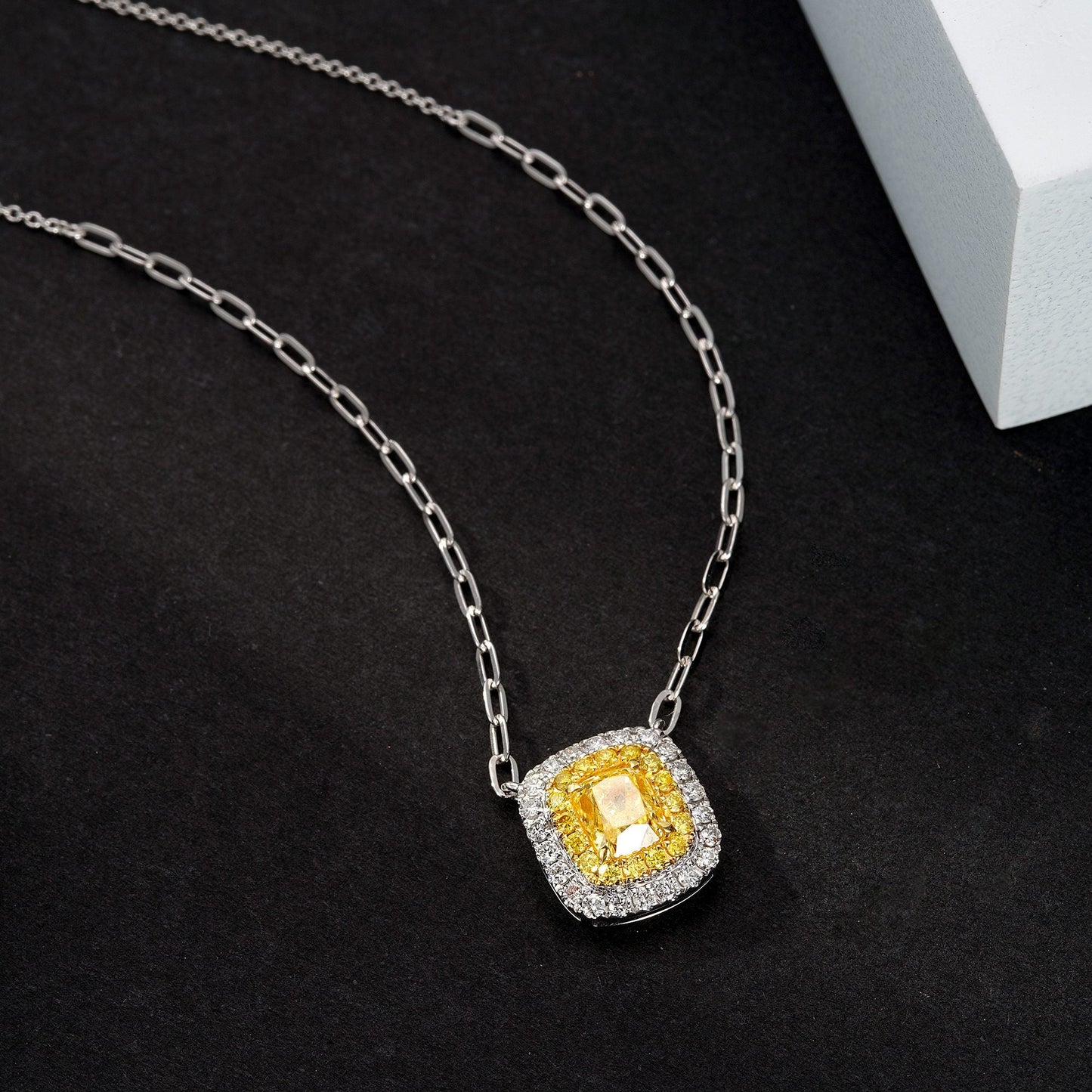 Diamond Cushion Cut Pendant - Elegant Jewelry Piece - Yellow Diamond Pendant